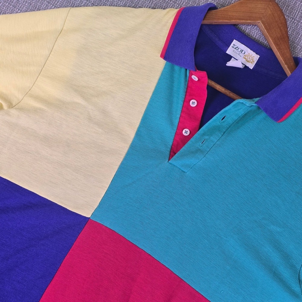 Vintage 90s Izod Club Polo Shirt Mens XL Colorblock Multicolor Made in USA Retro